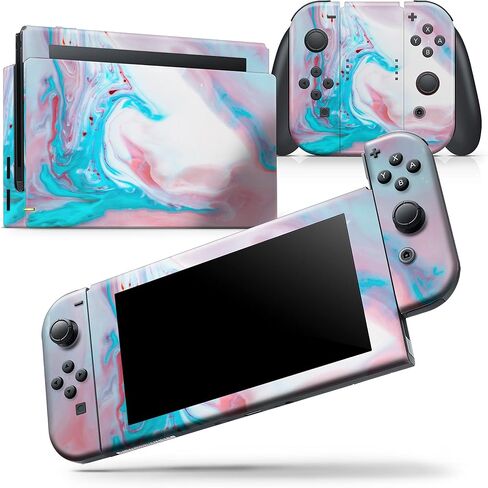 Design Skinz - متوافق مع Nintendo DSi XL - غطاء حماية من الفينيل قابل للإزالة ومقاوم للخدش - أزرق مخضر رخامي ووردي V2 in Saudi Arabia
