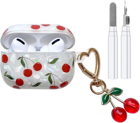Compatible with AirPods Pro 2 Case, Cute Pretty Aesthetic AirPod Pro 2 Case Cover with Cherry Keychain, Premium TPU Protective Shockproof Case for Women Girl (Cherry, for airpod pro 2nd Gen) in Saudi Arabia