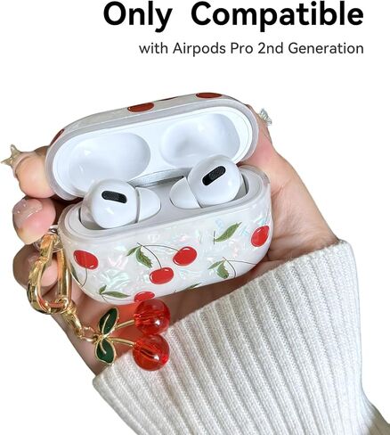 Compatible with AirPods Pro 2 Case, Cute Pretty Aesthetic AirPod Pro 2 Case Cover with Cherry Keychain, Premium TPU Protective Shockproof Case for Women Girl (Cherry, for airpod pro 2nd Gen) in Saudi Arabia