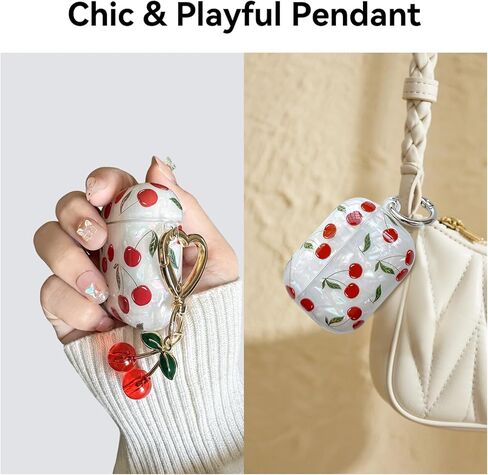Compatible with AirPods Pro 2 Case, Cute Pretty Aesthetic AirPod Pro 2 Case Cover with Cherry Keychain, Premium TPU Protective Shockproof Case for Women Girl (Cherry, for airpod pro 2nd Gen) in Saudi Arabia