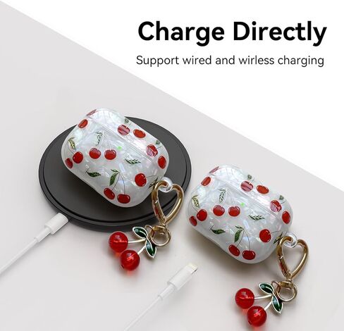Compatible with AirPods Pro 2 Case, Cute Pretty Aesthetic AirPod Pro 2 Case Cover with Cherry Keychain, Premium TPU Protective Shockproof Case for Women Girl (Cherry, for airpod pro 2nd Gen) in Saudi Arabia