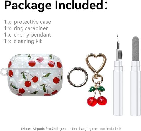 Compatible with AirPods Pro 2 Case, Cute Pretty Aesthetic AirPod Pro 2 Case Cover with Cherry Keychain, Premium TPU Protective Shockproof Case for Women Girl (Cherry, for airpod pro 2nd Gen) in Saudi Arabia