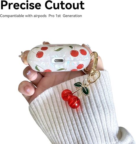 Compatible with AirPods Pro 2 Case, Cute Pretty Aesthetic AirPod Pro 2 Case Cover with Cherry Keychain, Premium TPU Protective Shockproof Case for Women Girl (Cherry, for airpod pro 2nd Gen) in Saudi Arabia