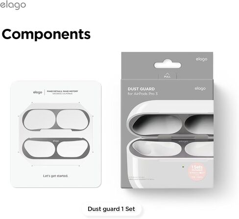 واقي الغبار من elago متوافق مع حافظة AirPods Pro 3 - ملصق فيلم مضاد للغبار، يحمي من بقايا الحديد/المعادن (رمادي داكن) (مجموعتان) (دليل التثبيت يجب مشاهدته) in Saudi Arabia