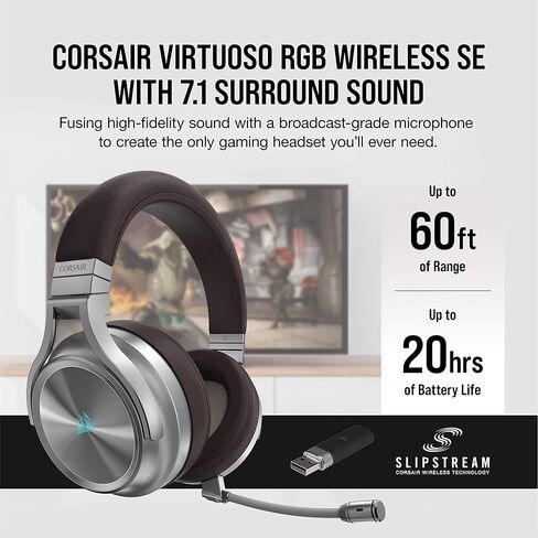 سماعة الألعاب Corsair Virtuoso RGB Wireless SE - صوت محيطي عالي الدقة 7.1 مع ميكروفون عالي الجودة، أغطية أذن من إسفنج الذاكرة، عمر بطارية 20 ساعة، تعمل مع الكمبيوتر الشخصي، PS5، PS4 - Espresso (متجددة) in Saudi Arabia