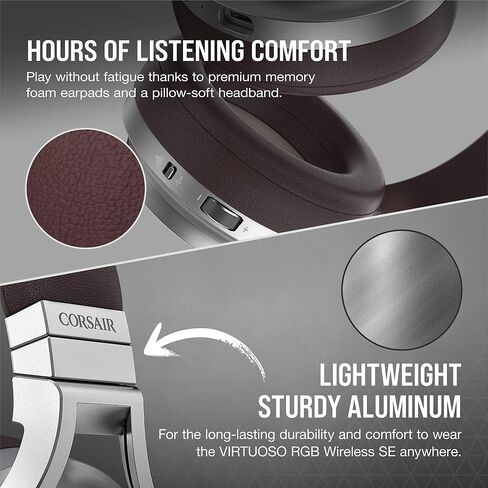 سماعة الألعاب Corsair Virtuoso RGB Wireless SE - صوت محيطي عالي الدقة 7.1 مع ميكروفون عالي الجودة، أغطية أذن من إسفنج الذاكرة، عمر بطارية 20 ساعة، تعمل مع الكمبيوتر الشخصي، PS5، PS4 - Espresso (متجددة) in Saudi Arabia