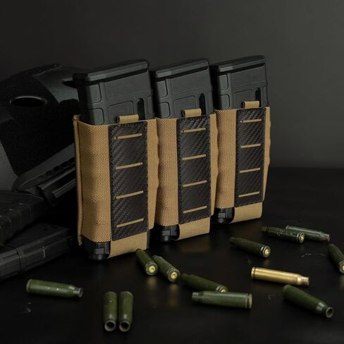 IDOGEAR Tactical Triple Mag Pouch 5.56MM MOLLE Magazine Pouch Rifle Magazine Carrier with Carbon Fiber Patterned PP Plate in Saudi Arabia