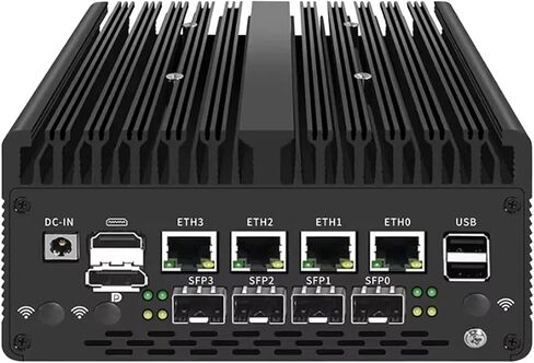 جهاز كمبيوتر صغير بدون مروحة 8505 مع DDR5 M.2 Nvme 4*i226 2.5G LAN، USB، HDMI، DP، Type-c، Intel X710 4 * 10G SFP+، WiFi، Micro Router Appliance، AES-NI، OPNsense، NO RAM NO SSD in Saudi Arabia