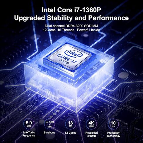 2025 Intel NUC 13 Pro Mini PC، ASUS NUC (Intel 12-Core i7-1360P، ذاكرة الوصول العشوائي 32 جيجابايت، 1 تيرابايت SSD) كمبيوتر سطح المكتب للأعمال، يدعم شاشة 4 × 8K، 2x Thunderbolt 4، Wi-Fi 6E، RJ45، Win 11 Pro، NUC13ANHI7 in Kuwait