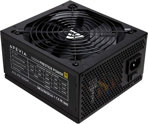 Apevia ATX-PR1300W Prestige 1300W, 80+ Gold Certified, ATX 3.1 Ready, PCIe 5.1 / 12VHPWR Connector, ATX Active PFC, DC to DC Converter Design, 135mm Silent Fan, RoHS Compliance, Gaming Power Supply in Saudi Arabia