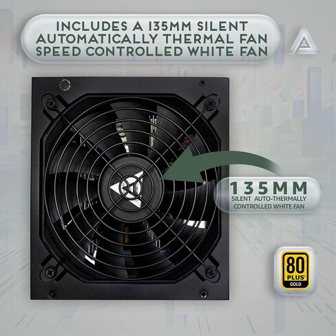 Apevia ATX-PR1300W Prestige 1300W, 80+ Gold Certified, ATX 3.1 Ready, PCIe 5.1 / 12VHPWR Connector, ATX Active PFC, DC to DC Converter Design, 135mm Silent Fan, RoHS Compliance, Gaming Power Supply in Saudi Arabia