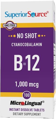 Superior Source No Shot Vitamin B12 Cyanocobalamin 1000 mcg, Quick Dissolve Sublingual Tablets, 100 Count, B12 Supplement to Increase Metabolism and Energy Production, Nervous System Support, Non-GMO in Saudi Arabia
