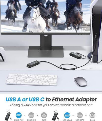 4 Ports USB Hub USB Splitter with RJ45 Ethernet Port, Multiports USB 3.0 Expander Adapter with 1.0M Long Cable for Type-A Laptop, Flash Drive, Console, Keyboard, Mouse, HDD in Saudi Arabia
