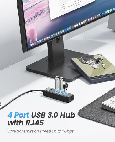 4 Ports USB Hub USB Splitter with RJ45 Ethernet Port, Multiports USB 3.0 Expander Adapter with 1.0M Long Cable for Type-A Laptop, Flash Drive, Console, Keyboard, Mouse, HDD in Saudi Arabia