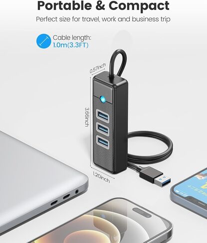 4 Ports USB Hub USB Splitter with RJ45 Ethernet Port, Multiports USB 3.0 Expander Adapter with 1.0M Long Cable for Type-A Laptop, Flash Drive, Console, Keyboard, Mouse, HDD in Saudi Arabia