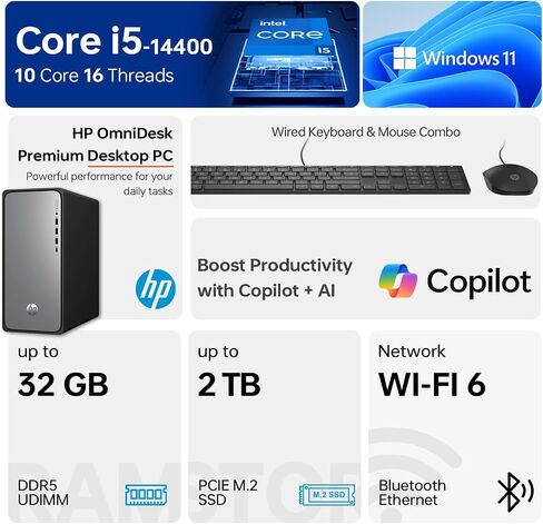 HP Envy Next Brand OmniDesk M02 Premium Business Desktop, i5-14400, 32GB DDR5, 1TB SSD, Wi-Fi 6, W11P, Wired KB & M, Copilot & AI-Ready, Support 3-Display & 4K, Bundle with ADATA 512GB External SSD in Saudi Arabia