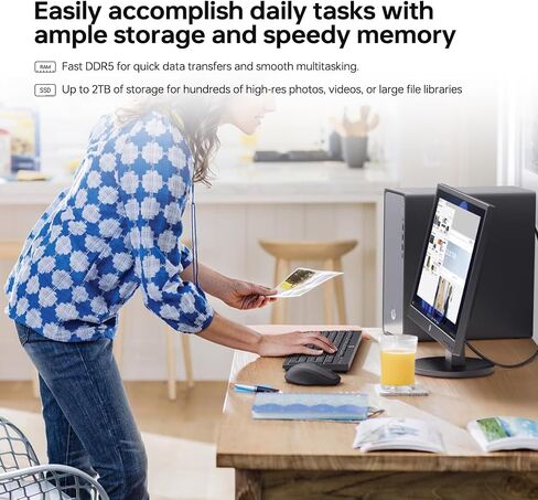 HP Envy Next Brand OmniDesk M02 Premium Business Desktop, i5-14400, 32GB DDR5, 1TB SSD, Wi-Fi 6, W11P, Wired KB & M, Copilot & AI-Ready, Support 3-Display & 4K, Bundle with ADATA 512GB External SSD in Saudi Arabia