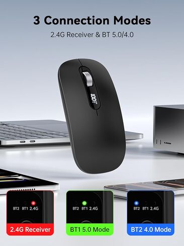 Wireless Bluetooth Mouse, Bluetooth 5.0/4.0 & 2.4G Tri-Mode, Type-C Rechargeable with LED Screen Display, Ergonomic Silent Click for Laptop/PC/Tablet, Multi-Device & Office Use in Saudi Arabia