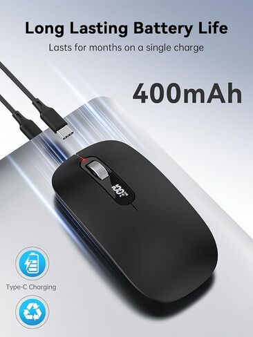 Wireless Bluetooth Mouse, Bluetooth 5.0/4.0 & 2.4G Tri-Mode, Type-C Rechargeable with LED Screen Display, Ergonomic Silent Click for Laptop/PC/Tablet, Multi-Device & Office Use in Saudi Arabia