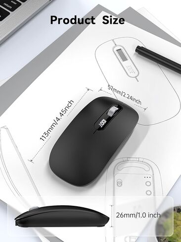 Wireless Bluetooth Mouse, Bluetooth 5.0/4.0 & 2.4G Tri-Mode, Type-C Rechargeable with LED Screen Display, Ergonomic Silent Click for Laptop/PC/Tablet, Multi-Device & Office Use in Saudi Arabia