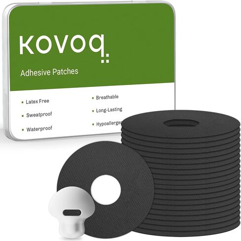 KOVOQ Waterproof Adhesive Patches for Libre 2, Medtronic Guardian and Insulin Pumps, 40-Pack Universal CGM Patches, 2 Reusable Protective Hardshell Covers, Latex-Free and Hypoallergenic (BLK) in Kuwait
