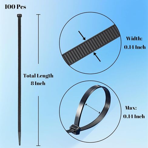 Generic 100 Pack Black Cable Ties, 8 Inch Nylon Self-Locking Zip Ties for Home Office Garden Garage in Saudi Arabia
