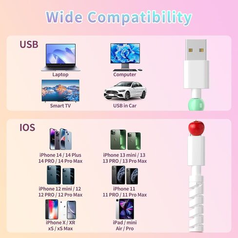 WESADN USB A لكابل شحن iPhone لطيف لون الحلوى الخرز سلك شحن سريع MFi معتمد 3.3FT كابل شاحن الهاتف 66W USB A أسلاك الشاحن للفتيات والنساء لهاتف iPhone 14 13 12 11 لجهاز iPad الملون in Kuwait
