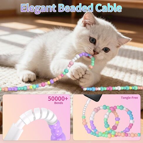 WESADN USB A لكابل شحن iPhone لطيف لون الحلوى الخرز سلك شحن سريع MFi معتمد 3.3FT كابل شاحن الهاتف 66W USB A أسلاك الشاحن للفتيات والنساء لهاتف iPhone 14 13 12 11 لجهاز iPad الملون in Kuwait
