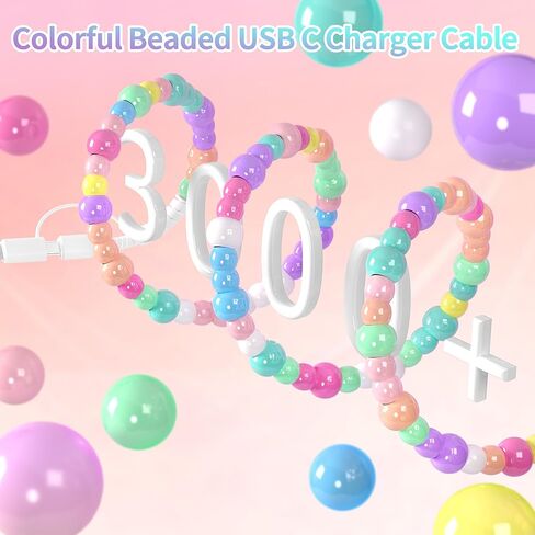 WESADN USB A لكابل شحن iPhone لطيف لون الحلوى الخرز سلك شحن سريع MFi معتمد 3.3FT كابل شاحن الهاتف 66W USB A أسلاك الشاحن للفتيات والنساء لهاتف iPhone 14 13 12 11 لجهاز iPad الملون in Kuwait