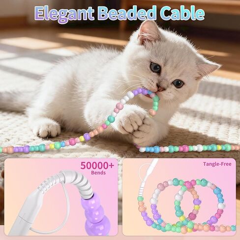 WESADN USB A لكابل شحن iPhone لطيف لون الحلوى الخرز سلك شحن سريع MFi معتمد 3.3FT كابل شاحن الهاتف 66W USB A أسلاك الشاحن للفتيات والنساء لهاتف iPhone 14 13 12 11 لجهاز iPad الملون in Kuwait