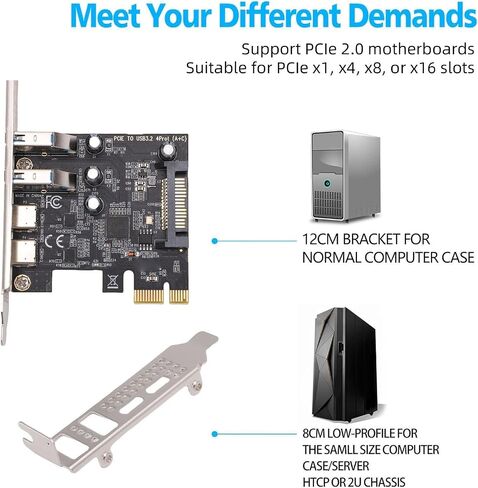 بطاقة GOWENIC PCIe USB 3.2 Gen 1، عرض نطاق ترددي 5 جيجابت في الثانية، 2 USB 3.2 Gen 1 Type C و2 منافذ USB من النوع A، لفتحات PCIe x1 أو x4 أو x8 أو x16 in Kuwait