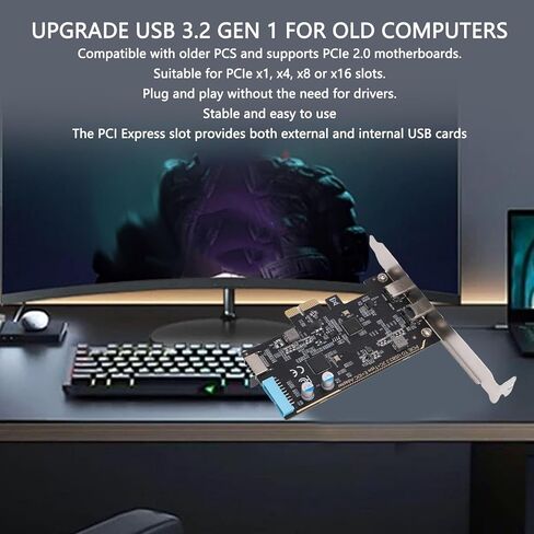 بطاقة PCIe إلى USB 3.2 Gen 1، عرض نطاق ترددي 5 جيجابت في الثانية، بطاقة توسيع مع 2 USB 3.2 Gen 1 Type C، 1 واجهة USB من النوع E 19pin، تناسب فتحات PCIe x1، x4، x8، أو x16 in Kuwait