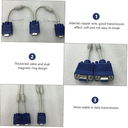 Gatuida 2 قطعة كابل مهايئ VGA مزدوج دبوس ذكر إلى أنثى محول فيديو أداء مستقر وسهل التركيب in Kuwait