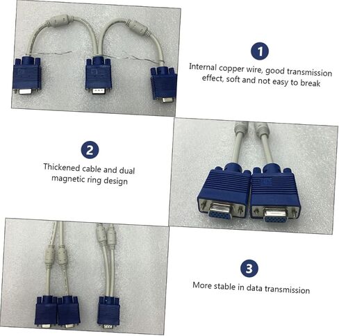 2PCS Vga Splitter Male to Dual Female Adapter Cable Pin Video Distribution for Devices Flexible Abs Coating Compact and Portable Cord for Monitors and Projectors in Saudi Arabia