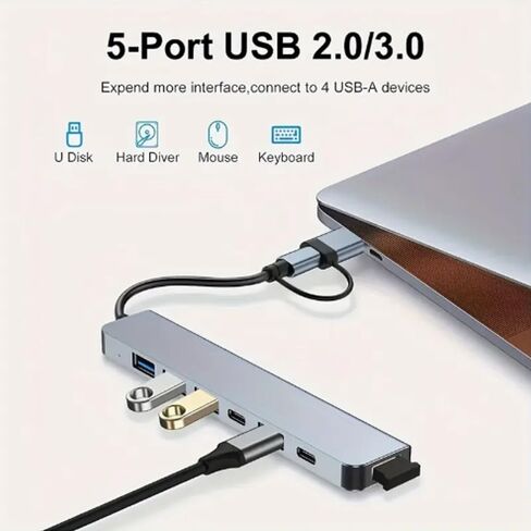 7-in-1 USB C Hub – Aluminum Multiport USB Splitter Adapter with 5 USB & 2 USBC Ports, Compact & Lightweight for iPad, Laptop& More in Saudi Arabia