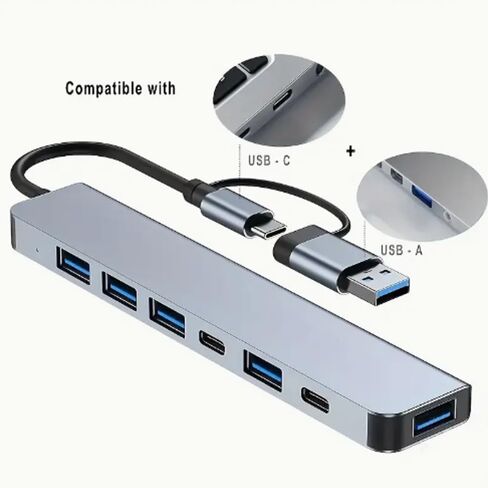 7-in-1 USB C Hub – Aluminum Multiport USB Splitter Adapter with 5 USB & 2 USBC Ports, Compact & Lightweight for iPad, Laptop& More in Saudi Arabia