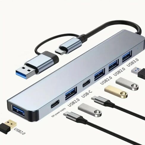 7-in-1 USB C Hub – Aluminum Multiport USB Splitter Adapter with 5 USB & 2 USBC Ports, Compact & Lightweight for iPad, Laptop& More in Saudi Arabia