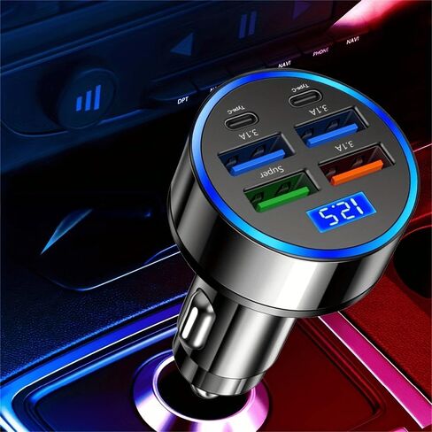 حامل شاحن لاسلكي للسيارة مغناطيسي 6 في 1، شحن سريع QC3.1+USB-C PD، محول سيارة بمنافذ USB مزدوجة مع شاشة LED، هدية عيد ميلاد محمولة لـ 11 مناسبة (بدون بطارية) in Saudi Arabia