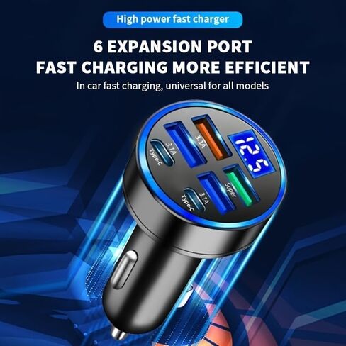 حامل شاحن لاسلكي للسيارة مغناطيسي 6 في 1، شحن سريع QC3.1+USB-C PD، محول سيارة بمنافذ USB مزدوجة مع شاشة LED، هدية عيد ميلاد محمولة لـ 11 مناسبة (بدون بطارية) in Saudi Arabia
