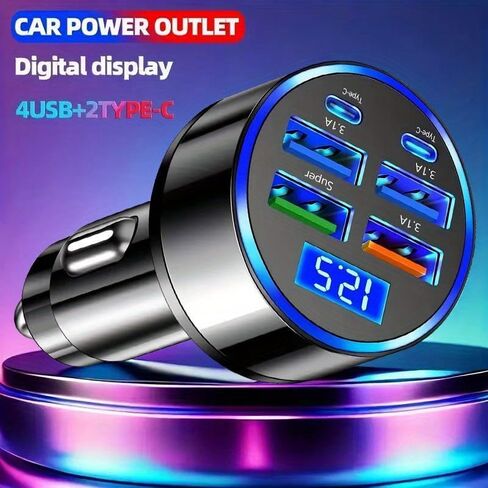 حامل شاحن لاسلكي للسيارة مغناطيسي 6 في 1، شحن سريع QC3.1+USB-C PD، محول سيارة بمنافذ USB مزدوجة مع شاشة LED، هدية عيد ميلاد محمولة لـ 11 مناسبة (بدون بطارية) in Saudi Arabia