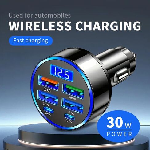 حامل شاحن لاسلكي للسيارة مغناطيسي 6 في 1، شحن سريع QC3.1+USB-C PD، محول سيارة بمنافذ USB مزدوجة مع شاشة LED، هدية عيد ميلاد محمولة لـ 11 مناسبة (بدون بطارية) in Saudi Arabia