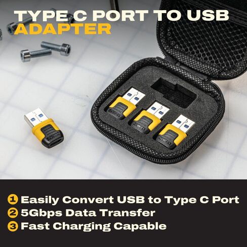 محول DEWALT عالي التحمل USB-C أنثى إلى USB-A ذكر 4 حزم مع حافظة - محول شحن سريع 3.0 نقل بيانات بسرعة 5 جيجابت في الثانية، محول USB متين مدمج إلى USB-C لأجهزة الكمبيوتر المحمولة iPhone Samsung وأجهزة Android in Saudi Arabia