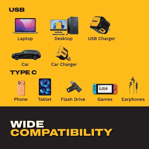 محول DEWALT عالي التحمل USB-C أنثى إلى USB-A ذكر 4 حزم مع حافظة - محول شحن سريع 3.0 نقل بيانات بسرعة 5 جيجابت في الثانية، محول USB متين مدمج إلى USB-C لأجهزة الكمبيوتر المحمولة iPhone Samsung وأجهزة Android in Saudi Arabia