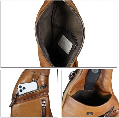 حقيبة حبال من الجلد الطبيعي للرجال حقيبة ظهر كروس مصنوعة يدويًا حقيبة ظهر للمشي لمسافات طويلة حقائب كتف كلاسيكية عبر الجسم (بني) in Saudi Arabia