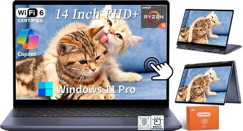 كمبيوتر محمول Dell Inspiron 14 بشاشة لمس 2 في 1 للأعمال، شاشة 14 بوصة FHD+ IPS، AMD Ryzen 5 8640HS، 64 جيجابايت DDR5، 4 تيرابايت SSD، Copilot AI، لوحة مفاتيح بإضاءة خلفية، بصمة الإصبع، Windows 11 Pro، مع الملحقات in Saudi Arabia