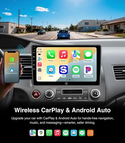 10inch Android Touchscreen Car Stereo for Honda Civic 2006 2007 2008 2009 2010 2011 Wireless Carplay Android Auto Car Radio with Bluetooth GPS Navigation WiFi HD Backup Camera (4GB Ram+64GB ROM) in Saudi Arabia