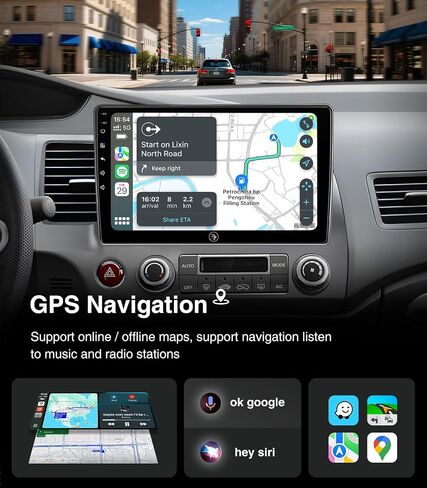 10inch Android Touchscreen Car Stereo for Honda Civic 2006 2007 2008 2009 2010 2011 Wireless Carplay Android Auto Car Radio with Bluetooth GPS Navigation WiFi HD Backup Camera (4GB Ram+64GB ROM) in Saudi Arabia