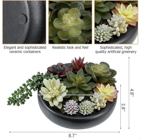 MyGift Assorted Indoor Fake Plants Artificial Succulent Arrangement in Round Gray Cement Planter Pot in Saudi Arabia