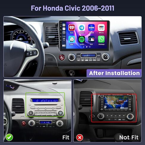 2+64G Android Car Radio for Honda Civic 2006 2007 2008 2009 2010 2011, 9 Inch Touchscreen Radio Wireless Carplay Android Auto, WiFi GPS Navigation Bluetooth FM RDS EQ Mirror Link in Saudi Arabia