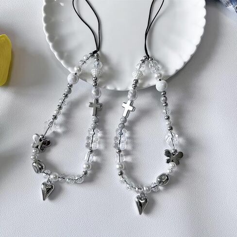 Charms Cute Beaded Lanyard Wrist Strap Aesthetic Cell Keychain Cute Charms for Women in Saudi Arabia
